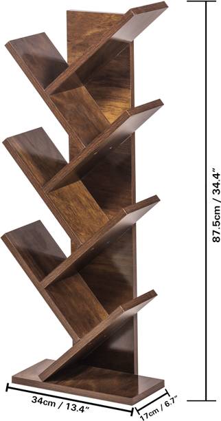 YESMOM 7-Tier Tree Shaped Wooden Book Rack Space Saving Corner Shelf for Home Engineered Wood Open Book Shelf