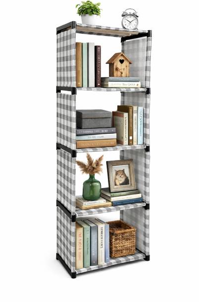 LOTSPEK 5 Layer unbreakable bookshelf with heavy fabric cover for book self for home Plastic Open Book Shelf