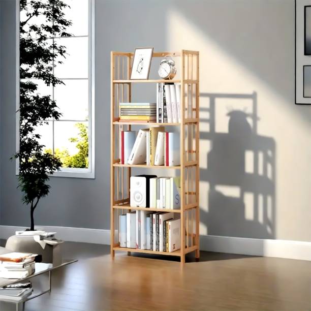 Livzing 5 Tier Bamboo Bookshelf Solid Wood Open Book Shelf