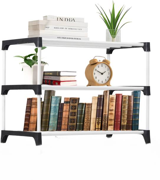 Saklak 3 layer black bookshelf for home office compact design for book Plastic Open Book Shelf