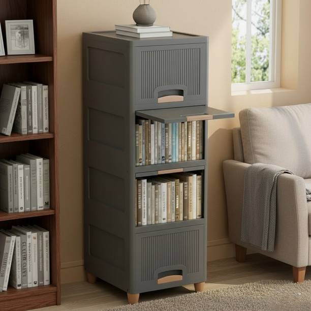 GROTHEORY Space Efficient Multi-Layer Storage Cabinet for Home Plastic Close Book Shelf