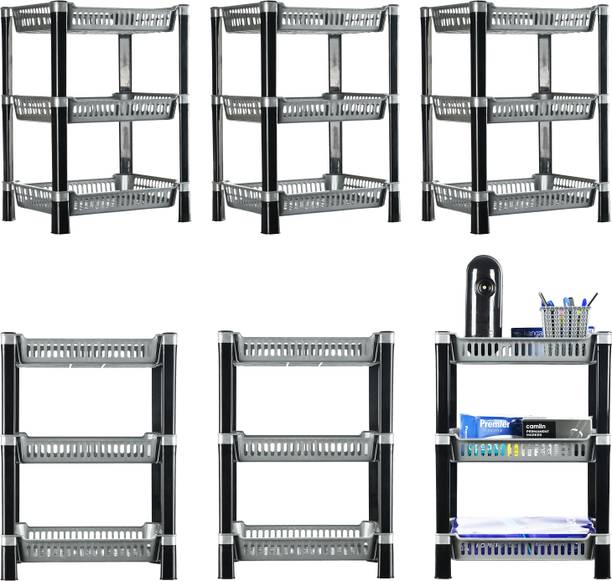 KUBER INDUSTRIES Pack of 6 Multipurpose Racks For Storage | 3-Tier Kids Toy Organizer | Silver Plastic Open Book Shelf