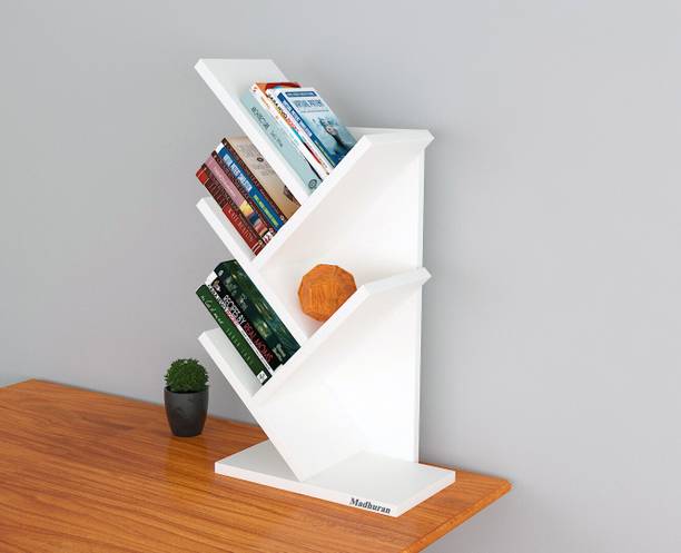 Madhuran Wood Studio Shelf Space-Saving Holder for Home White Engineered Wood Open Book Shelf