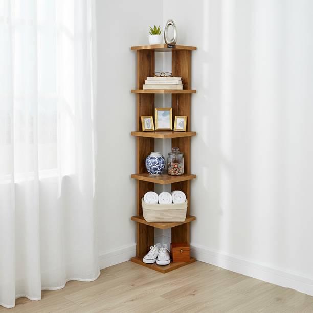 Urbanovia Corner Book Shelf for Bedroom Study and Living Room Engineered Wood Semi-Open Book Shelf