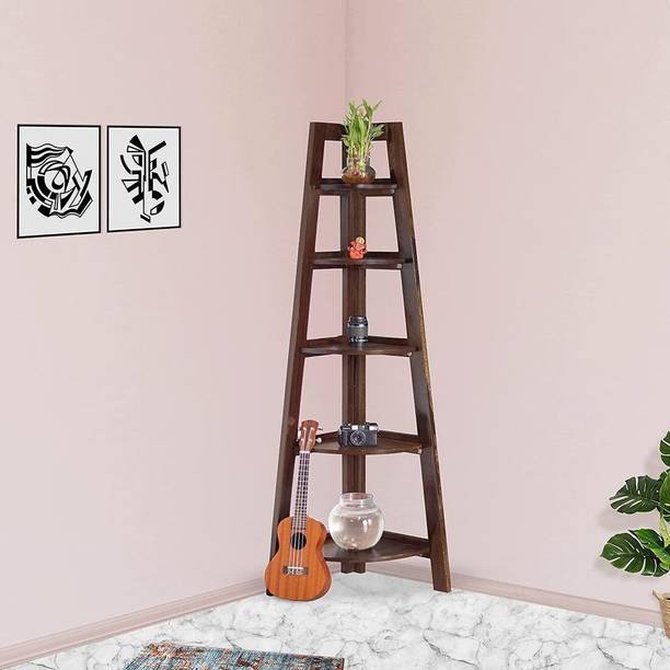 Shyam Handicraft Solid Sheesham Wood 5 Step Ladder Book Shelf | Wooden Rack for Storage & Display Solid Wood Open Book Shelf