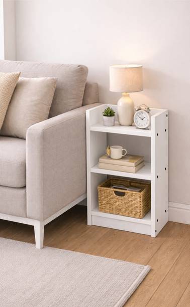 Enigmatic Woodworks 2 Tier White Book Shelf | Compact DIY Wooden Storage Rack for Home & Office | Engineered Wood Open Book Shelf