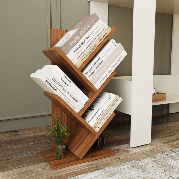 HOMEEASY Modern Wooden Zigzag Bookshelf | Space-Saving Freestanding Book Rack Engineered Wood Open Book Shelf