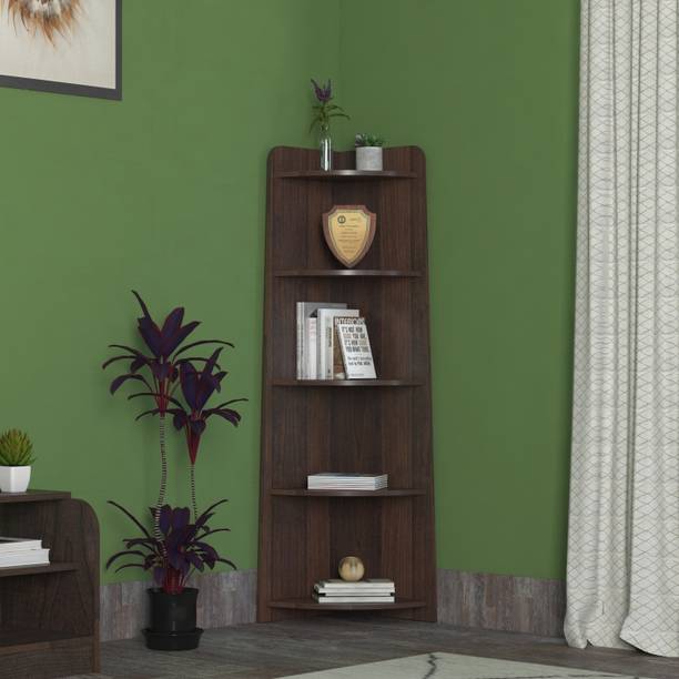 Wood Inspire Dawn Wooden Stylish Open Corner Bookshelf for Display or Storage Engineered Wood Open Book Shelf