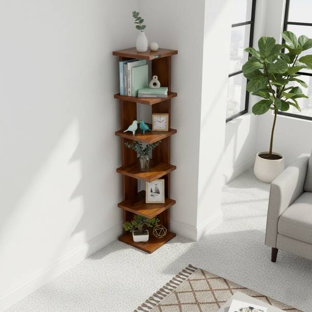 Urbanovia Corner Book Shelf for Bedroom Study and Living Room Engineered Wood Semi-Open Book Shelf
