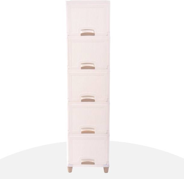 Novatic Plastic Drawer 5 Shelf Clothes Cabinet For Storage Wardrobe, Clothes Cupboard Plastic 5 Door Wardrobe