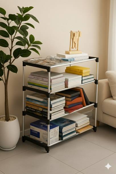 ZENVEXYO Multipurposar Storage Rack 4 Row Plastic Open Book Shelf