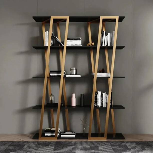 NG Decor Modern Parallel Etagere Bookshelf in Black Engineered Wood Open Book Shelf
