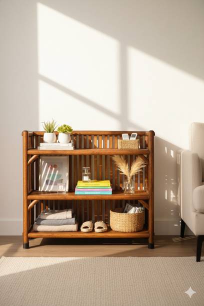 EVRA Wood, Bamboo,Cane Book shelf chappal stand,Bookshelf for office,multipurpose use Bamboo Semi-Open Book Shelf
