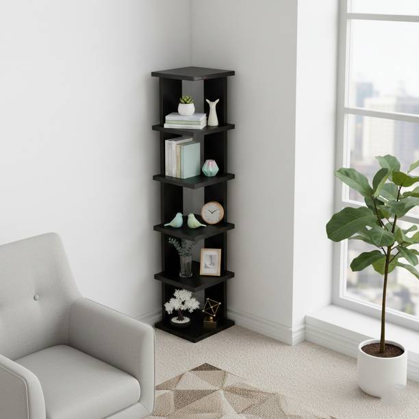 Urbanovia Corner Book Shelf for Bedroom Study and Living Room Engineered Wood Semi-Open Book Shelf