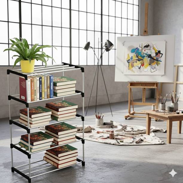 ZENVEXYO Multipurpose Storage Rack 5 Row Plastic Open Book Shelf