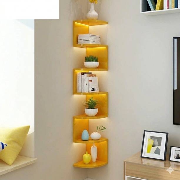 Mark Wood Wall Mount Corner Mdf 5 Tier Engineered Wood Open Book Shelf