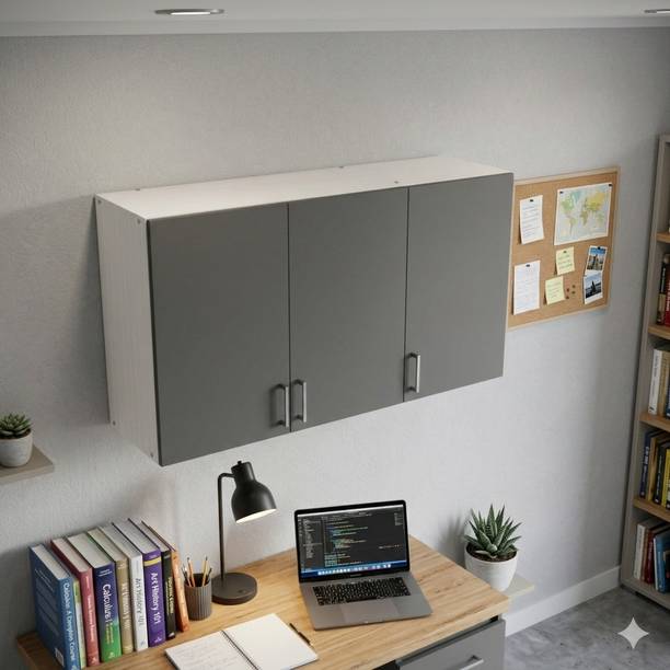 SPECIALITY PANELS 3 Doors Cupboard with 3 Shelves Space-Saving Wall Hanging, French Cleat Engineered Wood Semi-Open Book Shelf
