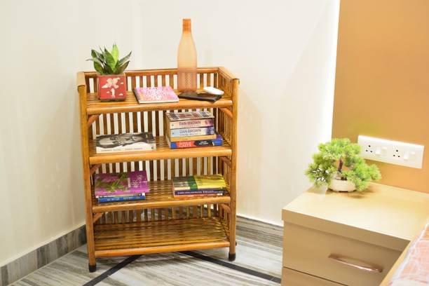 ZAANCREATION Wooden, Cane Rack Book Shelf for Office ,Utility Planter Bamboo Solid Wood Open Book Shelf
