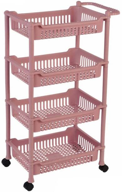 3D METRO SUPER STORE 4 Tier Whit Wheel Multipurpose Kitchen Storage Organizer Folding Rack Plastic Open Book Shelf