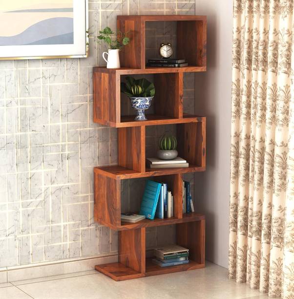 GARGHANDICRAFTS Sheesham Wood Zig Zag 5 Tier Open Book Shelf/Rack For Living Room/Office Solid Wood Open Book Shelf