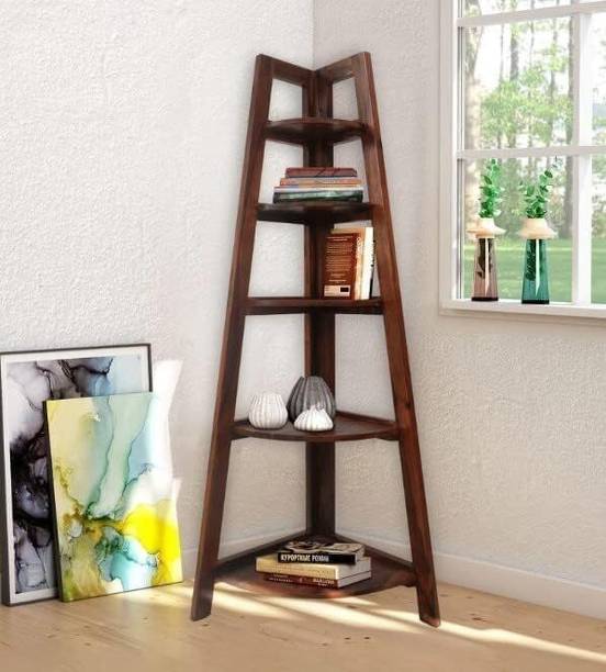 FLIPWOOD Wooden Foldable Open 5 Step Ladder Book Shelf/Rack/Corner Storage Rack Shelf Solid Wood Open Book Shelf