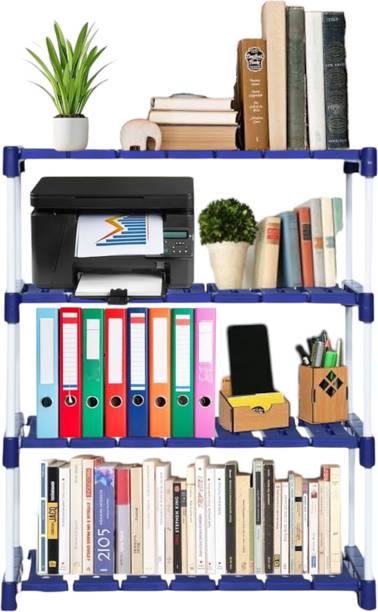Novatic Bookcase 4-Tier Books Storage Organizer Open Display for Home, Office, Library Plastic Open Book Shelf