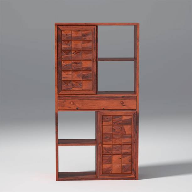 Wakeup India Pluto Sheesham Wood Bookshelf Wooden Bookcase Decorative Corner Bookcase Solid Wood Semi-Open Book Shelf