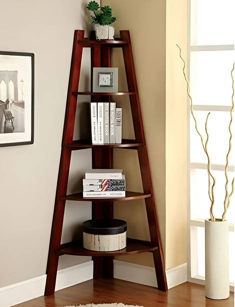 Shree Jeen Mata Enterprises Solid Sheesham Wood Book Shelf/Corner Ladder Shelf With 5 Shelves For Study Room Solid Wood Open Book Shelf