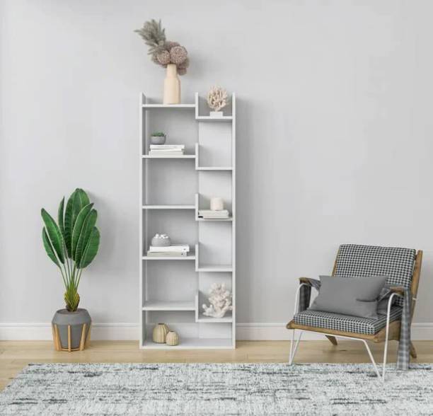 FURNEASER Cooper Bookcase, Corner Display Rack, Engineered Wood Semi-Open Book Shelf