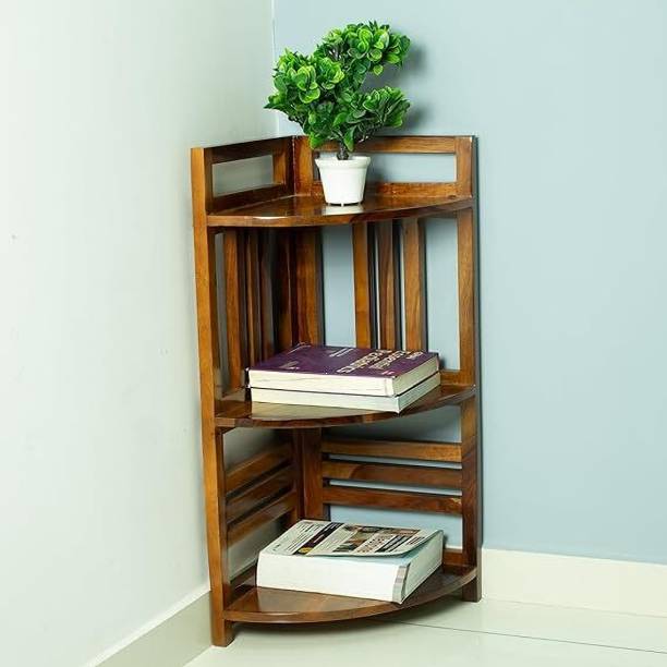 Woodmaze Sheesham Wood Corner Shelf for Living Room Solid Wood Open Book Shelf