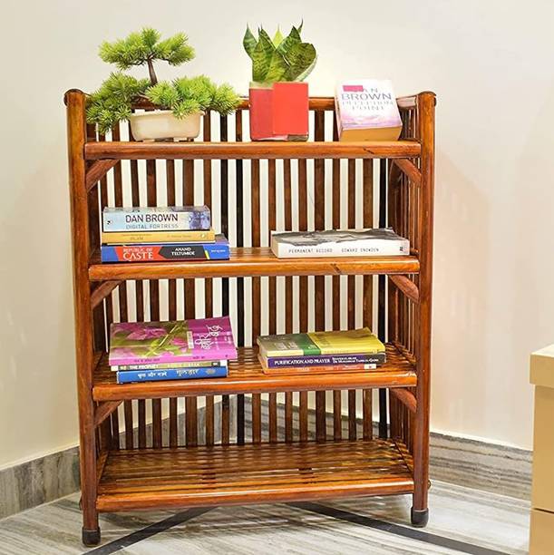 ZAANCREATION Wooden Bamboo 4-Tier Rack Kitchen , Cane Shoe Rack for Home Kitchen ,Office Solid Wood Open Book Shelf