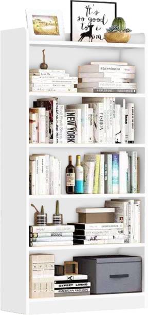 lukzer Engineered Wood 6 Tier Bookcase (MR-007 / White / 136 x 24 x 71cm) Engineered Wood Open Book Shelf