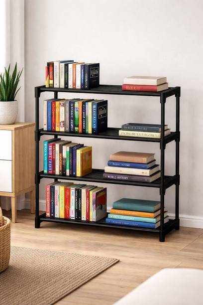 FLOVR 4 Tier Book Self Portable Book Shelf, Kids Books Racks for Home Plastic Open Book Shelf