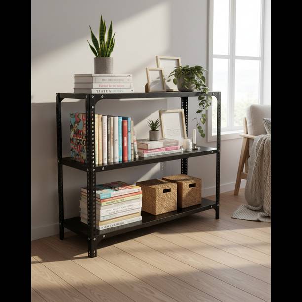 Flipkart SmartBuy Slotted Angle CRC Sheet 3 Shelves Multipurpose Storage Metal Open Book Shelf