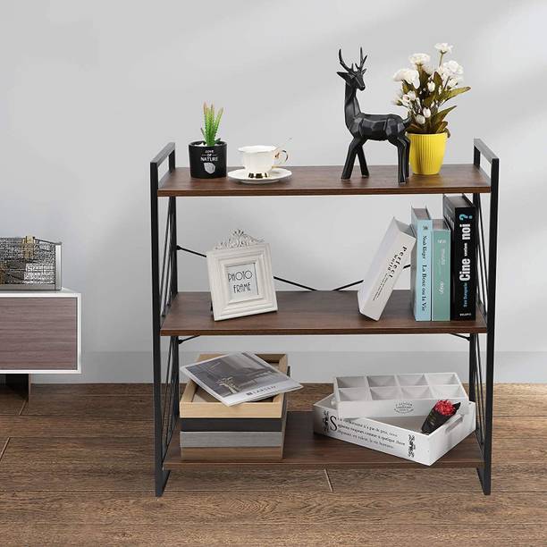 Indian Decor 38278 Three Tier Industrial Bookshelf, Storage Rack Shelf for Home and Office Metal Open Book Shelf