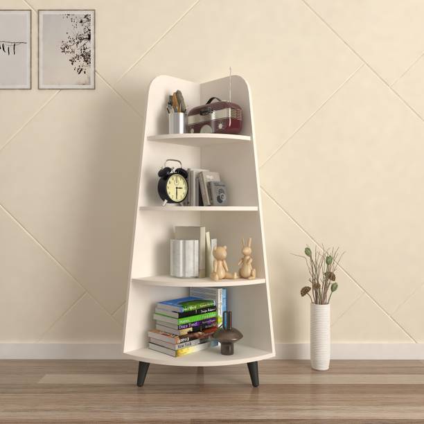 spacesbyU Velora Corner Bookshelf | Engineered Wood Open Book Shelf