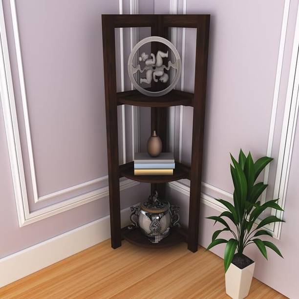 GARGHANDICRAFTS Sheesham Wood 3 Tier Corner Shelf/Rack For Living Room/Office Solid Wood Open Book Shelf