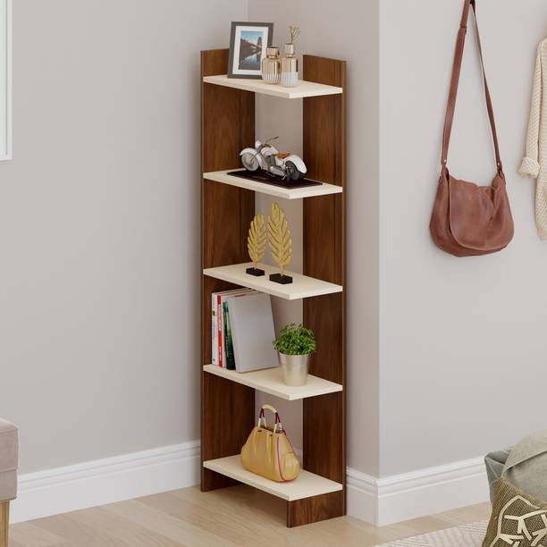 BLUEWUD Lagoon Book Rack Organiser With Storage Shelves for Study Living Room Home Engineered Wood Open Book Shelf