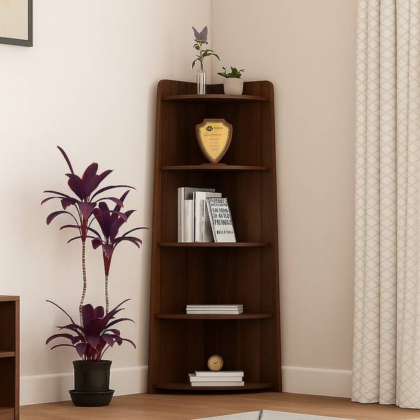 Wood Inspire Dawn Wooden Stylish Open Corner Bookshelf for Display or Storage Engineered Wood Open Book Shelf