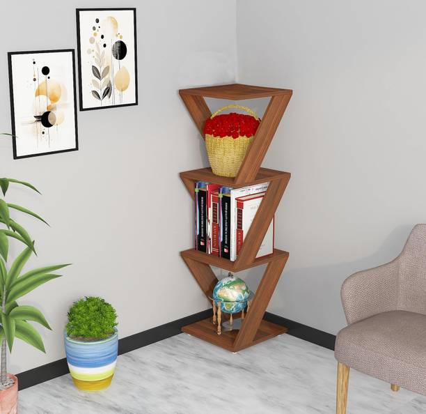 ANIKAA Megan Corner Rack Stand Engineered Wood Open Book Shelf