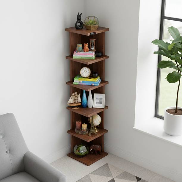 Urbanovia Corner Book Shelf for Bedroom Study and Living Room Engineered Wood Semi-Open Book Shelf