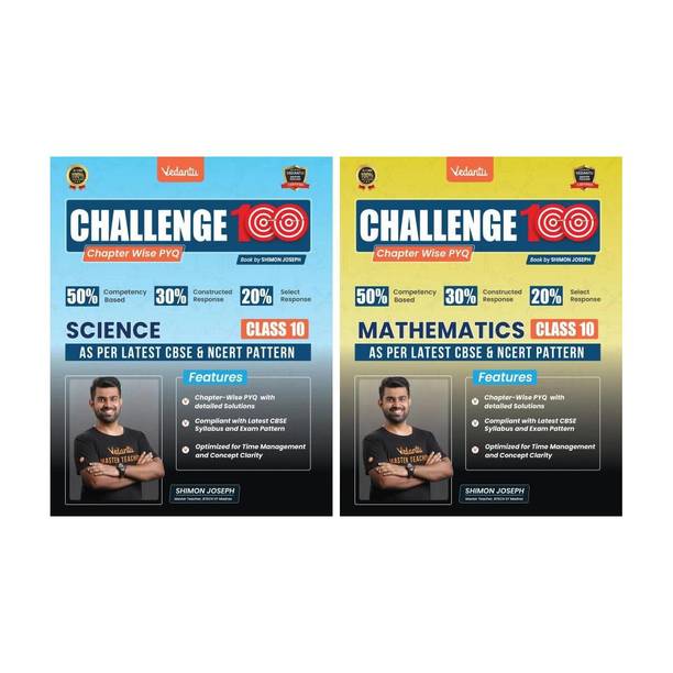 Vedantu Challenge 100 Science & Mathematics Combo Books Set Of 2 For Class 10 | CBSE Chapter-wise PYQ with Solutions | NCERT Competency Based 2026 Exam Prep Guide | Objective & Subjective Questions | Practice Book by Shimon Joseph | Score Booster Series