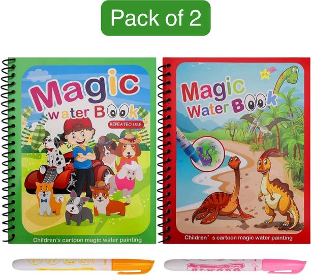 Magical Water Pen Colorful Reusable Quick Dry Book Set of 2,Water Coloring Book