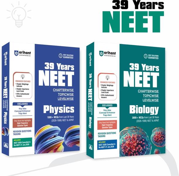 Arihant 39 Years NEET Chapterwise Topicwise Levelwise Physics, Biology | 1800+ PYQs from NEET & AIPMT (2026–1988) | NTA Authenticated Solutions with Revision Question Tagging | Key Ideas, Concept Enhancer, Trap Alert