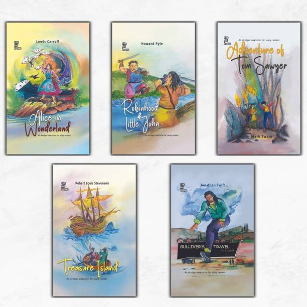 Adventure Tales Collection: Alice in Wonderland, Treasure Island, Robin Hood & Little John, Tom Sawyer's Adventures, Gulliver's Travels in Lilliput - 5-Book Combo Set