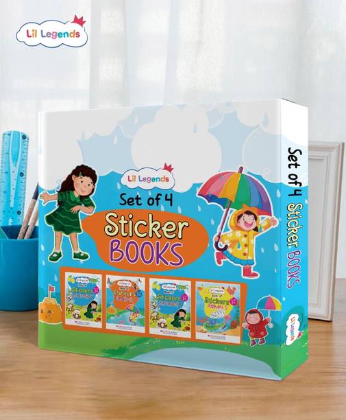 Lil Legends Set of 4 Sticker Books, Box Set for Age 3+ | Learn Alphabets (ABC), Numbers (123), Shapes and Animals | Fun Learning, Peel and Paste Activities | For Toddlers/LKG/UKG