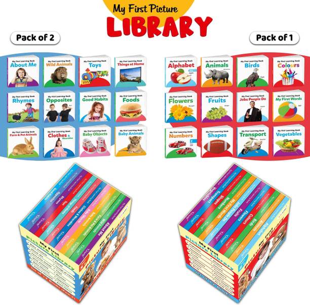Essential Board Book Of All In One Box Set (Red and Blue Edition) : My First Picture Library Box, Educational picture books for toddlers, Collection of 24 board books