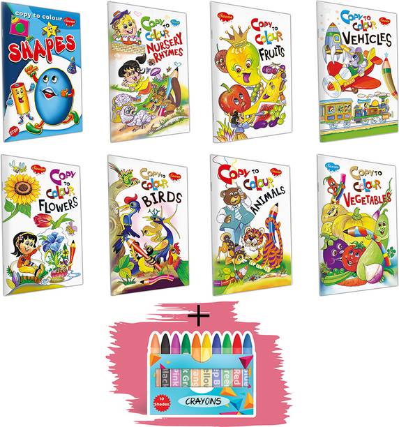 Set of 8 Coloring Books | Vegetables,Fruits,Flowers,Animals,Vehicles,B