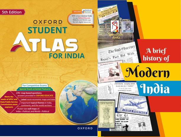 Combo of ( A Brief History Of Modern India | Modern Indian History | Spectrum | Rajiv Ahir + Oxford Student Atlas for India ) UPSC | Civil Services Exam | State Administrative Exams - 2023/edition
