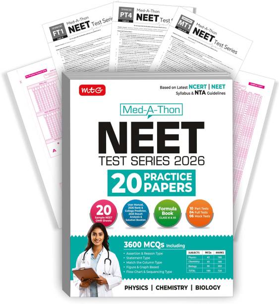 MTG Med-A-Thon NEET Test Series For 2025-2026 Exam | 20 Practice Papers With Solution Booklet | 3600 Probable MCQs & OMR Sheet for Practice (Based on Latest NEET Syllabus)